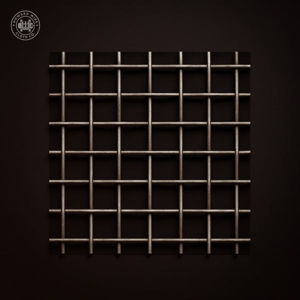 Studio product photograph of plain steel woven wire mesh, 1 mesh with .120 inch wire diameter, on a dark graphite background.