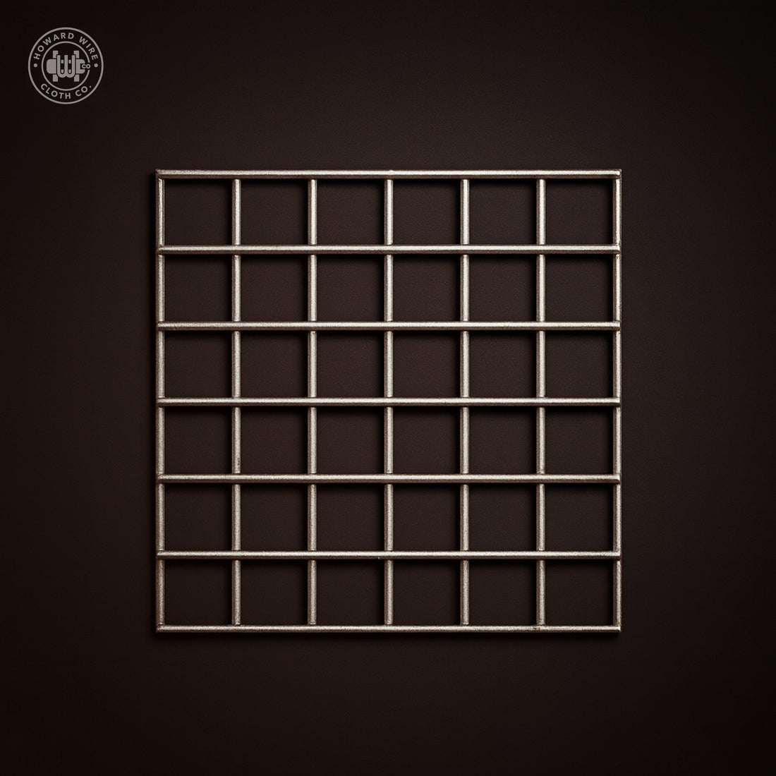 Studio product photograph of Type 304 stainless steel welded wire mesh, 1 inch mesh with .063 inch wire diameter, on a dark graphite background.