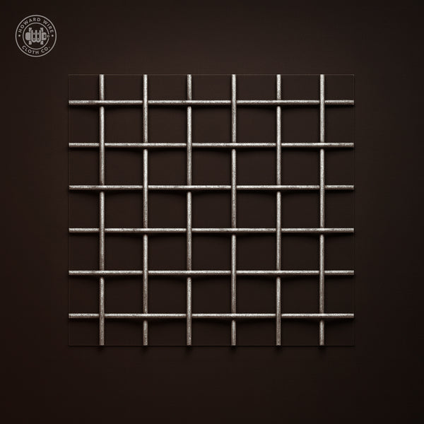 Studio product photograph of galvanized woven wire mesh, 1 inch mesh with .135 inch wire diameter, on a dark graphite background.