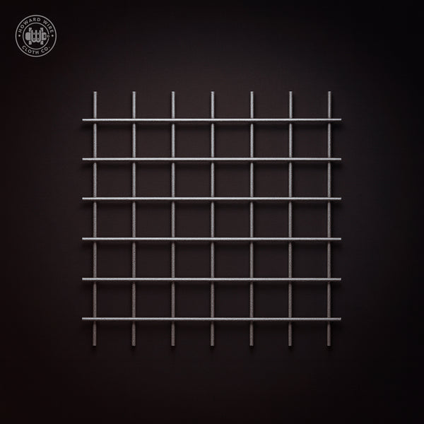 Studio product photograph of galvanized before welded wire mesh, 1 inch by 1 inch mesh with .063 inch wire diameter, on a dark graphite background.