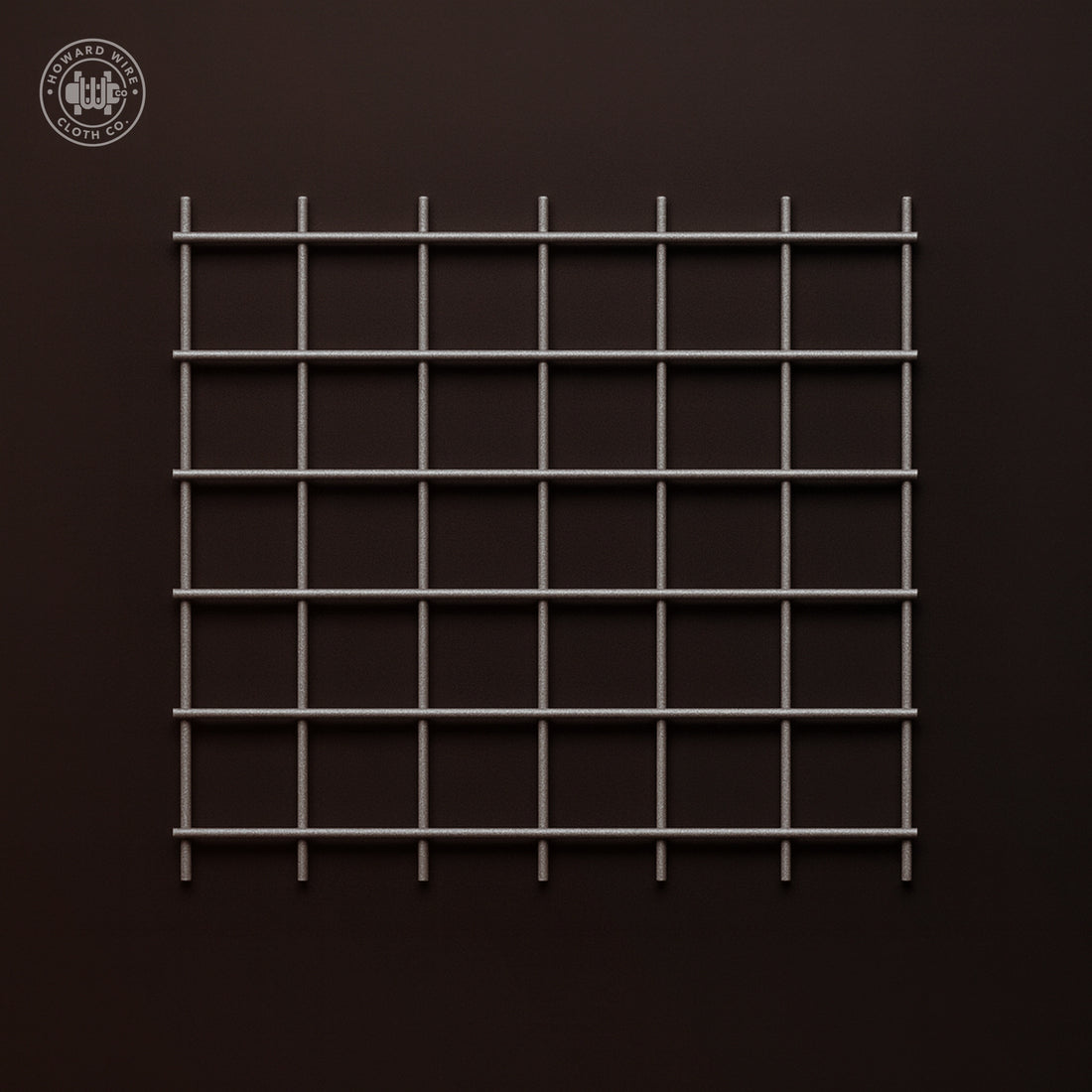 Studio product photograph of galvanized after welded wire mesh, 1 inch by 1 inch mesh with .080 inch wire diameter, on a dark graphite background.