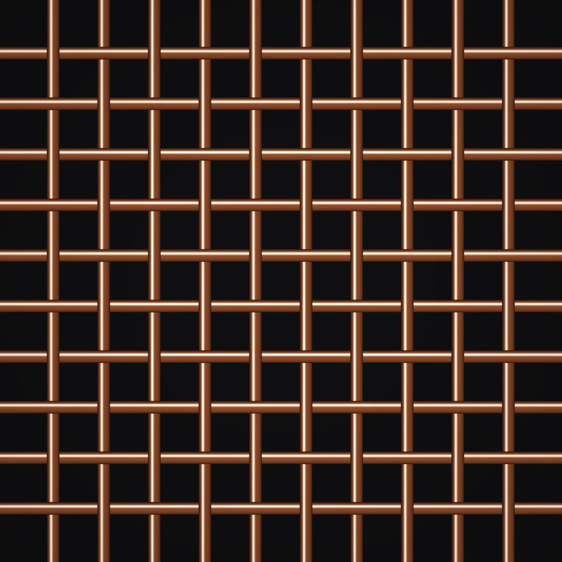 Close-up of copper crimped woven wire mesh, 10 mesh, in .025" wire