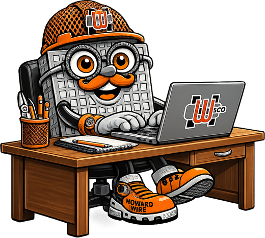 Meshy at a desk with a laptop, writing up notes from the shop floor