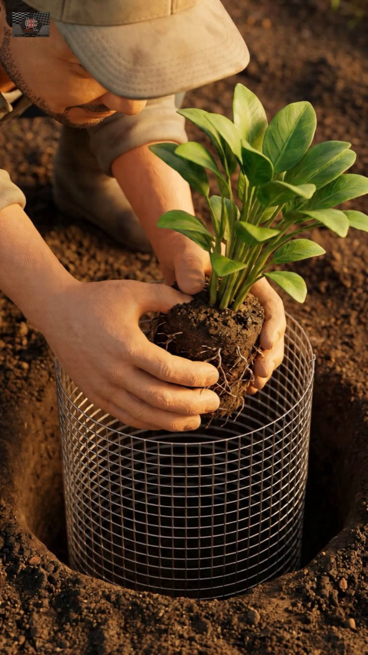 Planting into a Howard Wire gopher basket set in the soil